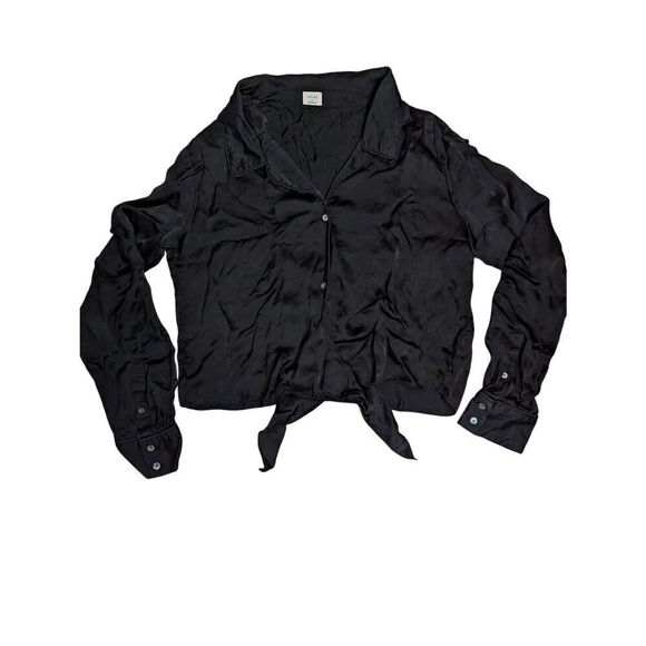 Aritzia Wilfred tie-front satin crop top blouse Medium - Picture 1 of 6